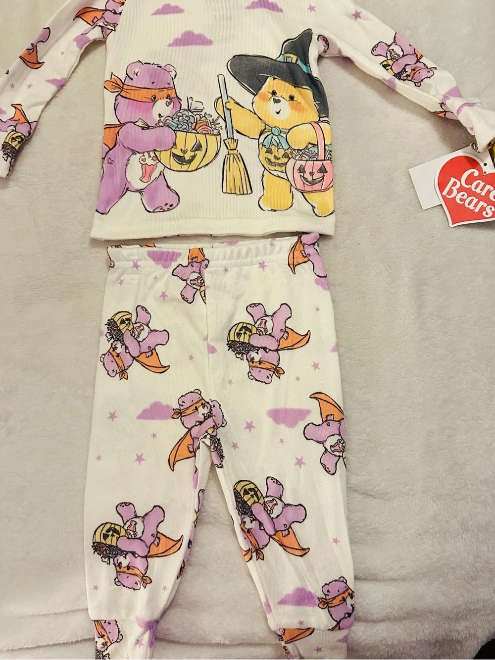 Care Bears Cream Pajama Set with Purple & Orange Halloween Prints